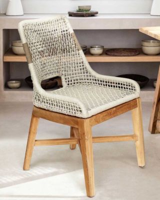 Chaise dossier haut en teck massif et corde naturelle beige - Uniqka