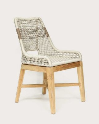 Chaise dossier haut en teck massif et corde naturelle beige - Uniqka