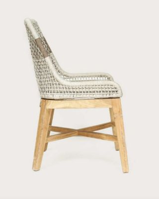 Chaise dossier haut en teck massif et corde naturelle beige - Uniqka