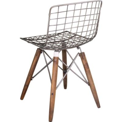 Chaise en métal et bois assise grillagée