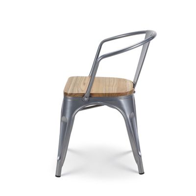 Chaise en métal silver style Industriel et assise en bois naturel clair   Avec accoudoirs