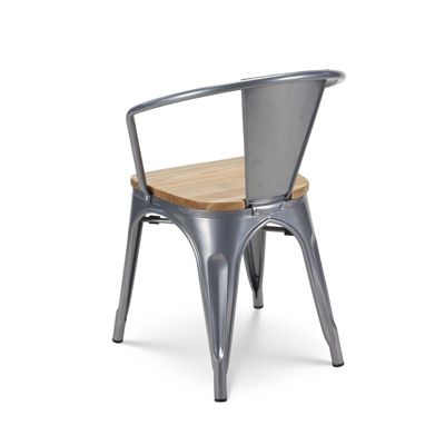 Chaise en métal silver style Industriel et assise en bois naturel clair   Avec accoudoirs