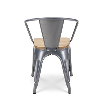 Chaise en métal silver style Industriel et assise en bois naturel clair   Avec accoudoirs