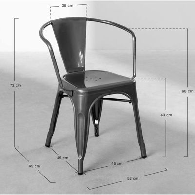 Chaise en métal silver style Industriel et assise en bois naturel clair   Avec accoudoirs