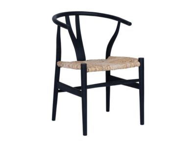 Chaise en teck et paille - Noir et Naturel - POGIANA