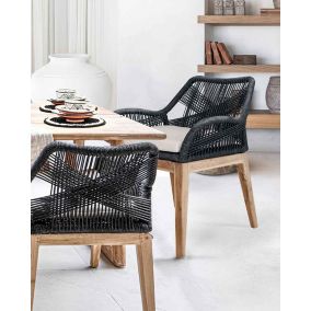 Chaise en teck massif et cordage gris - Uniqka