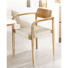 Chaise en teck massif et corde beigemarron - Uniqka