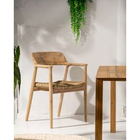 Chaise en teck massif et paille - Uniqka