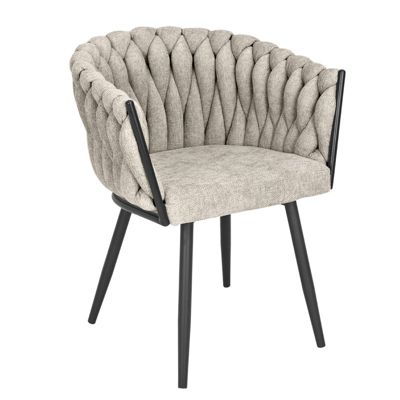 Chaise en tissu maille tressé taupe avec pieds métal noir - BOWI 2