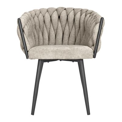 Chaise en tissu maille tressé taupe avec pieds métal noir - BOWI 2