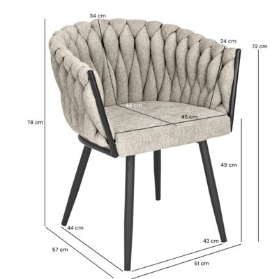 Chaise en tissu maille tressé taupe avec pieds métal noir - BOWI 2
