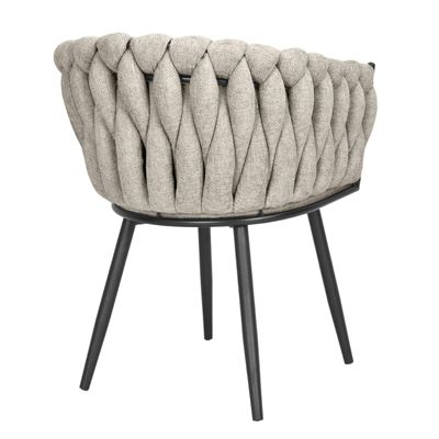 Chaise en tissu maille tressé taupe avec pieds métal noir - BOWI 2