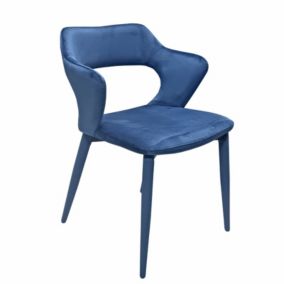 Chaise en velours bleu avec accoudoirs et pieds velours - SWEET