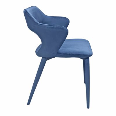 Chaise en velours bleu avec accoudoirs et pieds velours - SWEET