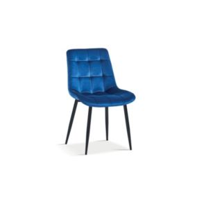 Chaise en velours de salle à manger avec pieds en métal bleu KALI