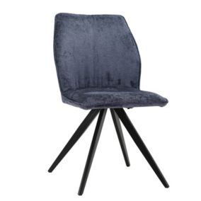 Chaise en velours doux bleu nuit et pied croix en métal noir - JAMES