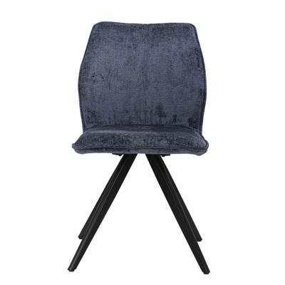 Chaise en velours doux bleu nuit et pied croix en métal noir - JAMES