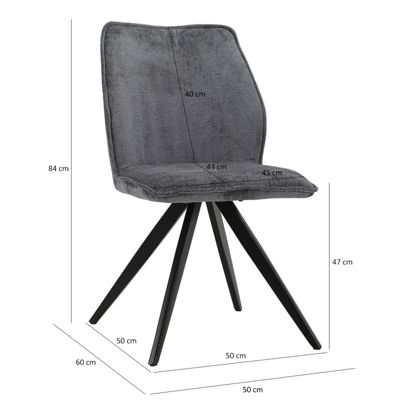 Chaise en velours doux gris anthracite pied croix métal noir - JAMES