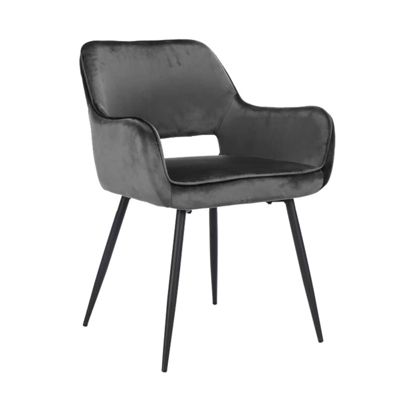 Chaise en velours gris anthracite avec dossier capitonné - ARON