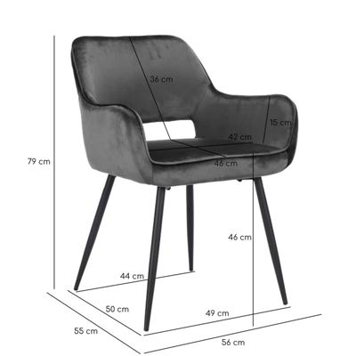 Chaise en velours gris anthracite avec dossier capitonné - ARON