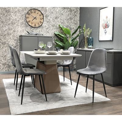 Chaise en Velours Gris Anthracite et pied en Métal Noir - BIBA