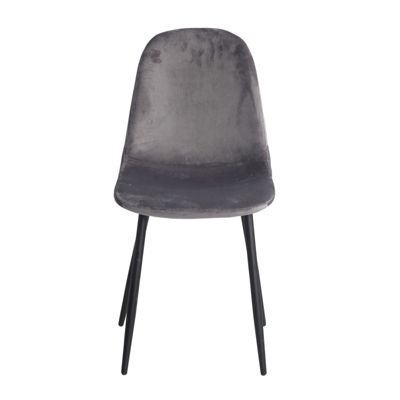 Chaise en Velours Gris Anthracite et pied en Métal Noir - BIBA