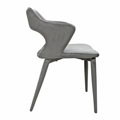 Chaise en velours gris avec accoudoirs et pieds velours - SWEET