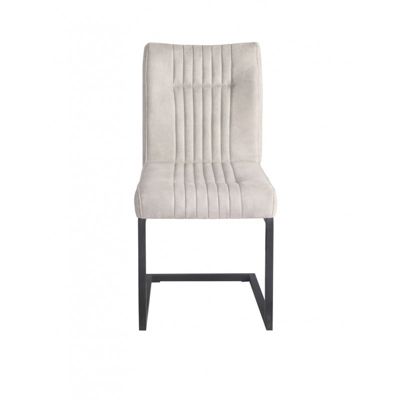 Chaise en velours gris clair et pieds design métal noir - VIVI