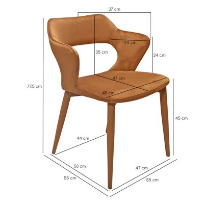 Chaise en velours orange avec accoudoirs et pieds velours - SWEET