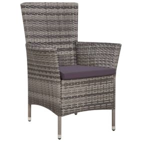 Chaise et tabouret d'extérieur et coussins Résine tressée Gris