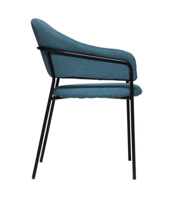 Chaise Fauteuil de table en Velours Bleu Canard et pieds en métal