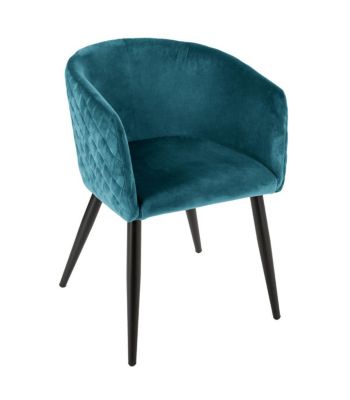 Chaise Fauteuil de table en Velours Bleu et pieds en métal noir