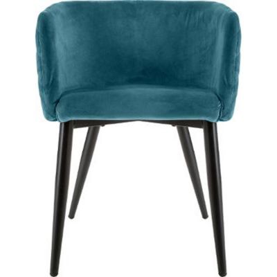 Chaise Fauteuil de table en Velours Bleu et pieds en métal noir