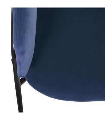 Chaise Fauteuil de table en Velours Bleu et pieds en métal noir