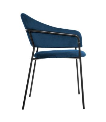 Chaise Fauteuil de table en Velours Bleu et pieds en métal noir