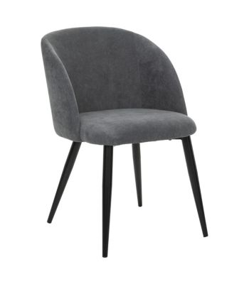 Chaise Fauteuil de table en Velours côtelé Gris galet et pieds en métal Noir