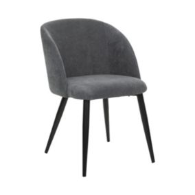 Chaise Fauteuil de table en Velours côtelé Gris galet et pieds en métal Noir