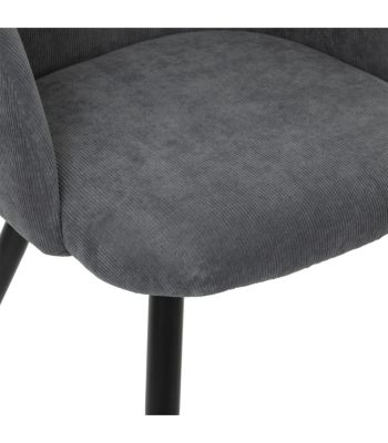 Chaise Fauteuil de table en Velours côtelé Gris galet et pieds en métal Noir