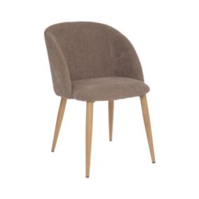 Chaise Fauteuil de table en Velours côtelé Taupe et pieds en métal