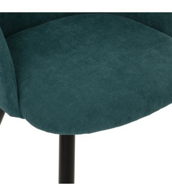 Chaise Fauteuil de table en Velours côtelé Vert jade et pieds en métal Noir