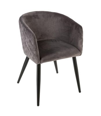 Chaise Fauteuil de table en Velours Gris et pieds en métal noir