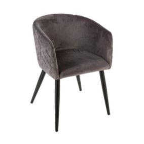 Chaise Fauteuil de table en Velours Gris et pieds en métal noir