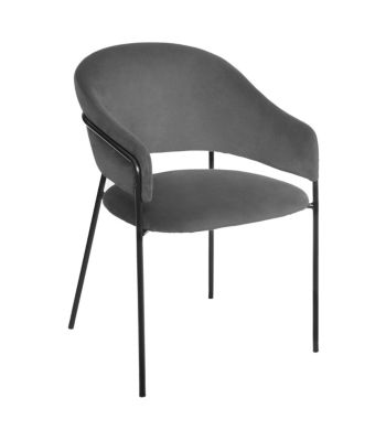 Chaise Fauteuil de table en Velours Gris et pieds en métal noir