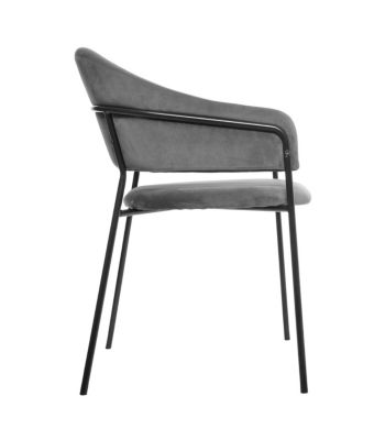 Chaise Fauteuil de table en Velours Gris et pieds en métal noir