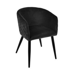 Chaise Fauteuil de table en Velours Noir et pieds en métal noir