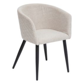 Chaise Fauteuil de table tissu façonné Beige et pieds en métal noir