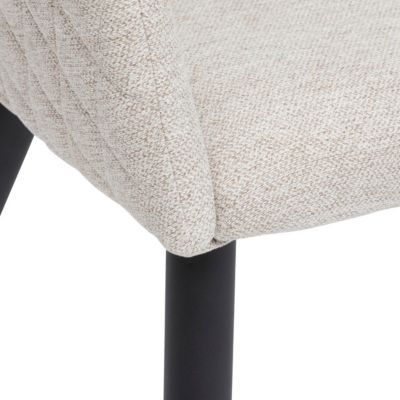 Chaise Fauteuil de table tissu façonné Beige et pieds en métal noir