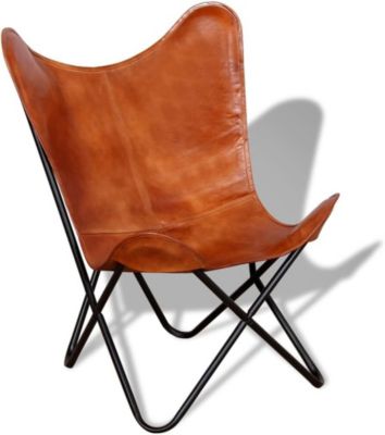 Chaise Fauteuils Papillon en Cuir Véritable Marron Moderne Confortable Jardin Salon