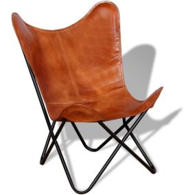 Chaise Fauteuils Papillon en Cuir Véritable Marron Moderne Confortable Jardin Salon