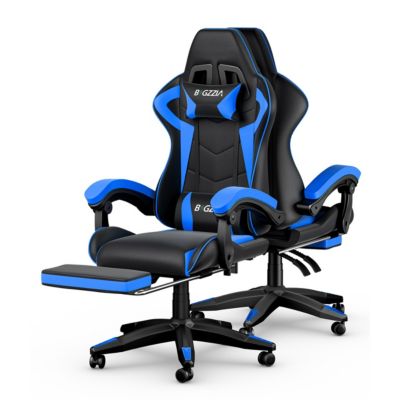 Chaise Gaming, Fauteuil Gamer Repose-Pieds Rétractable,Chaise de Jeu avec Lombaire&Appui-Tête Appui, Siège en Cuir, Rattantree